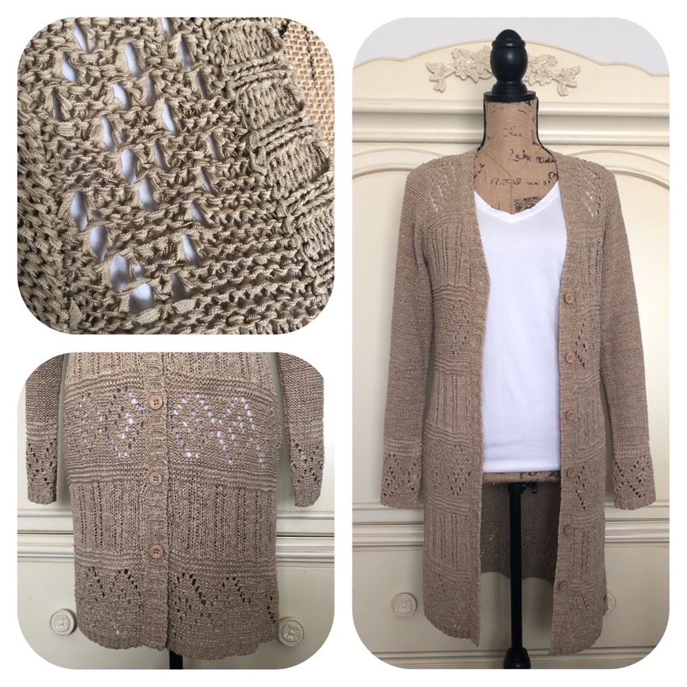 BCBGMAXAZRIA Tan Loose Knit Duster